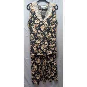 Vintage 90s Jonathan Martin Floral Vest Palazzo Pants Set M Rayon Cottagecore